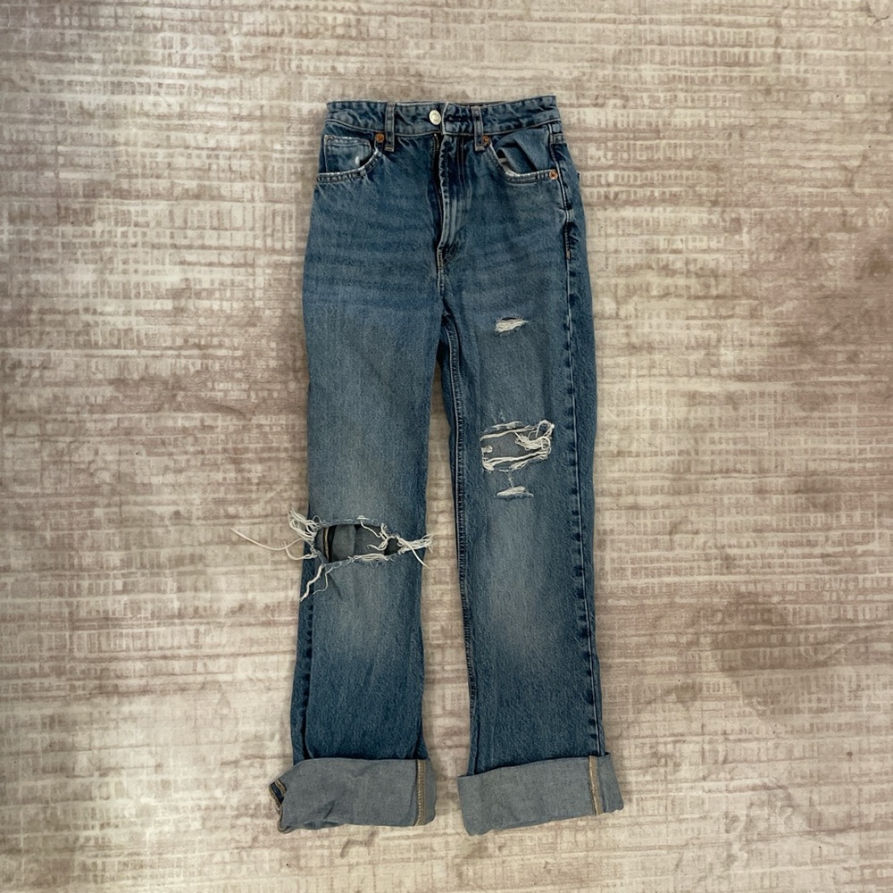 Zara Ripped Blue Boyfriend Jeans